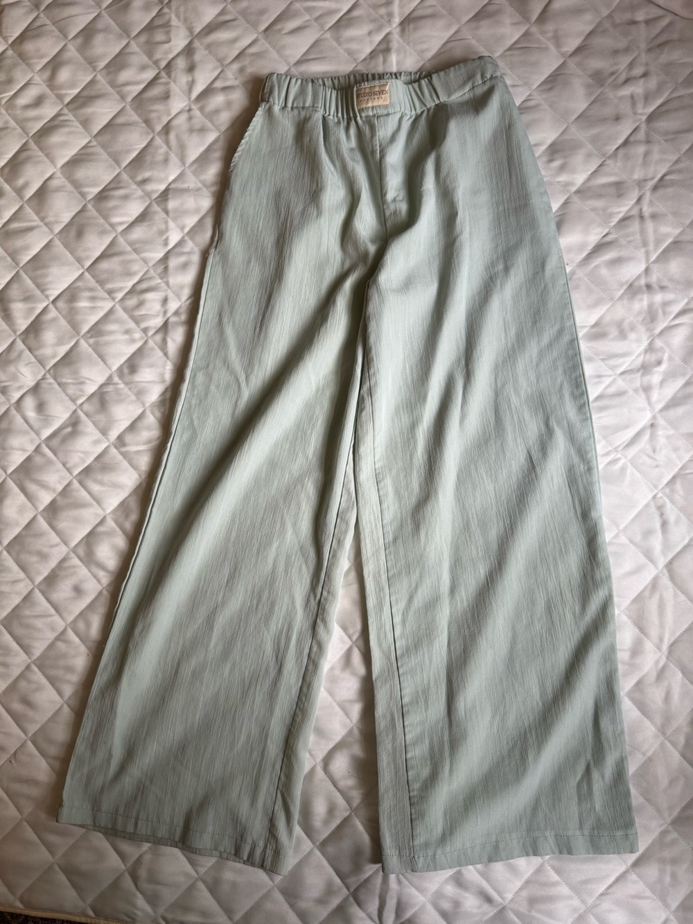 Studio Seven Wide Leg Pants Sage Green Elastic Waist Lightweight Flowy